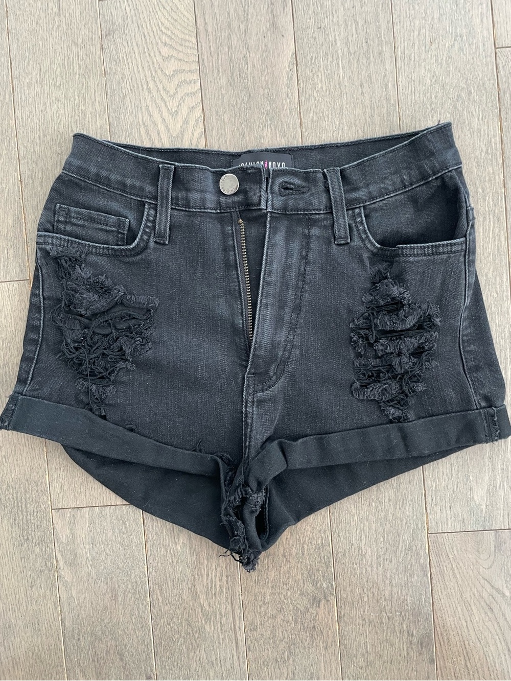 Fashion Nova Black Distressed High Rise Denim Shorts Small